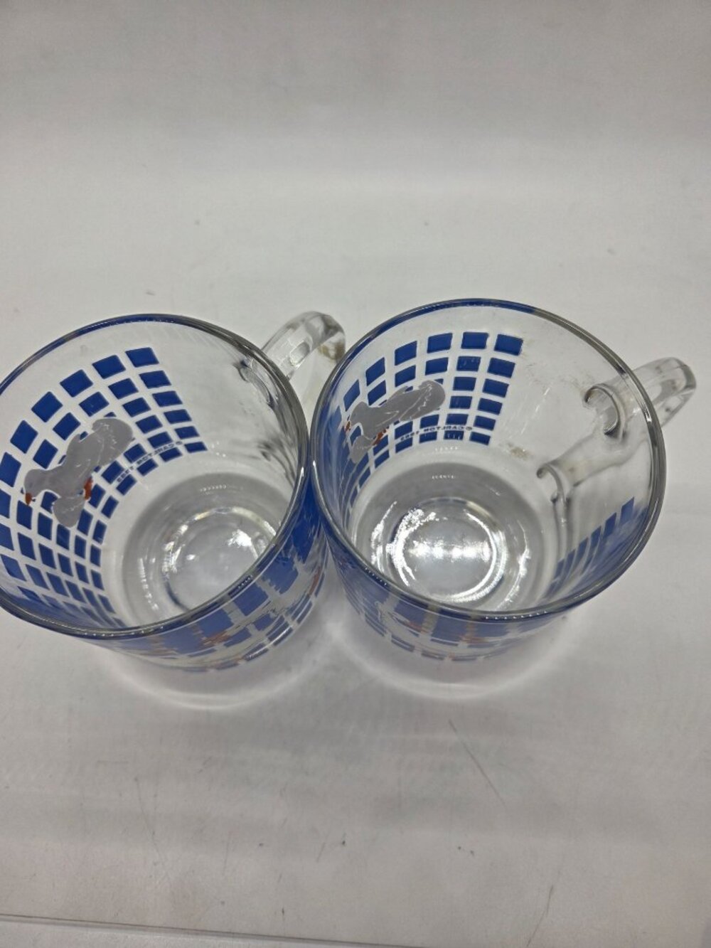 2 VTG Carlton 1982 Glass GOOSE Mugs Blue Checkered cottage core - Picture 4 of 8